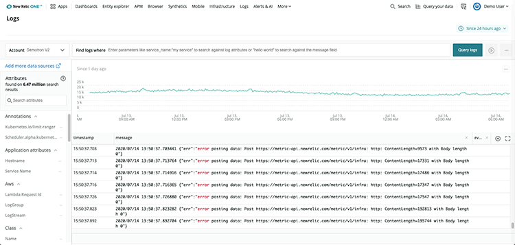 New Relic observability platform log