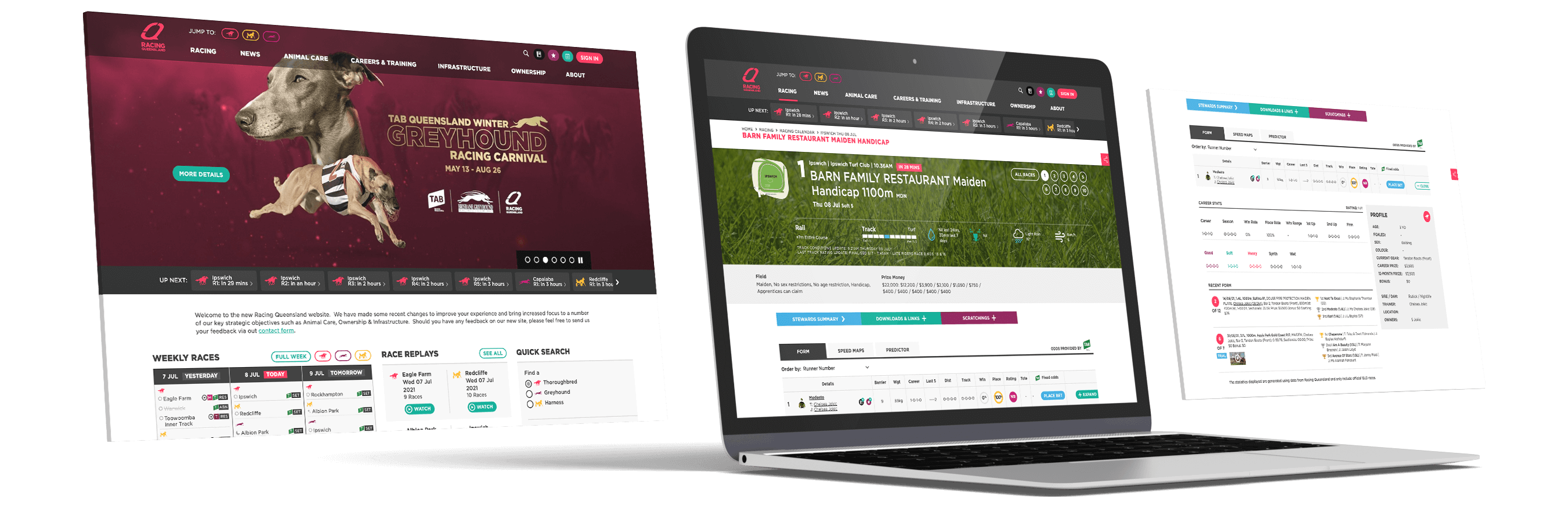 Racing Queensland website mockup on laptop