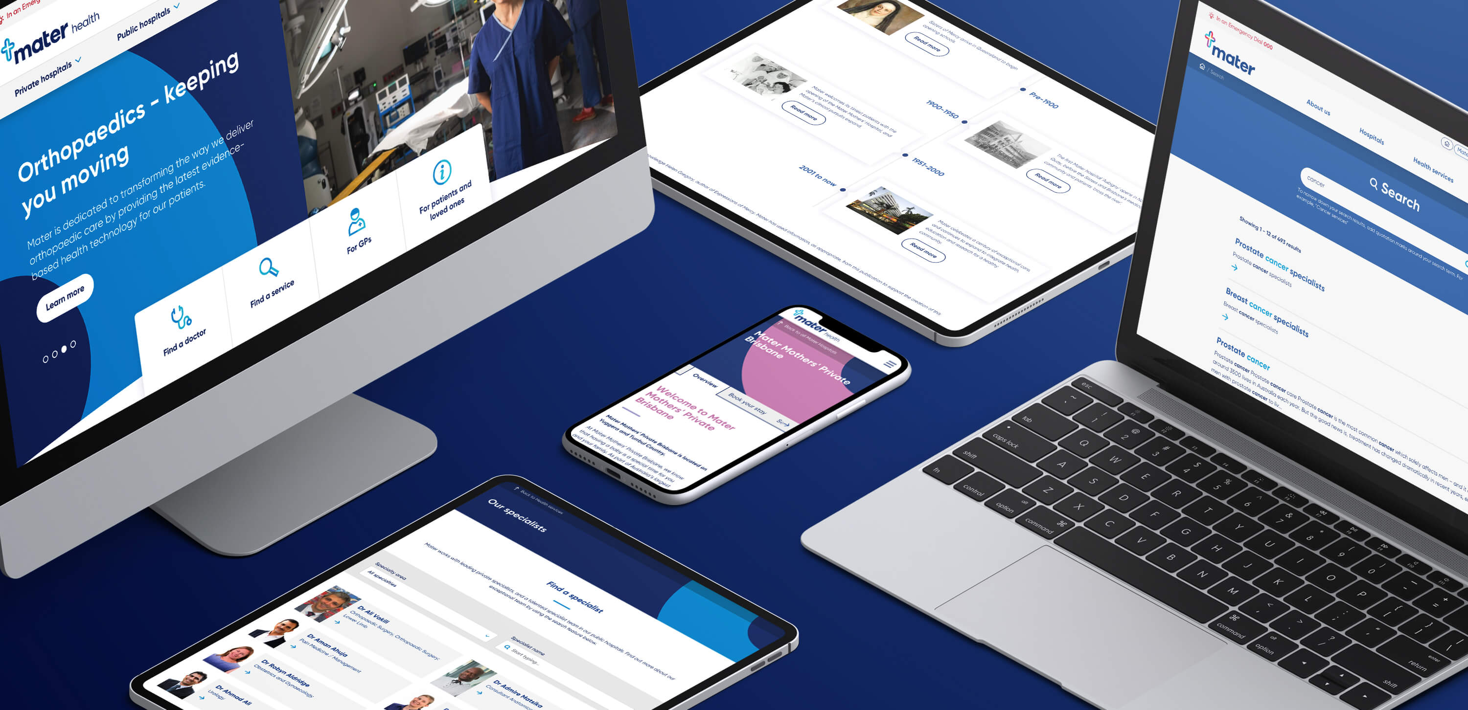 Mockup of the Mater website on multiple devices