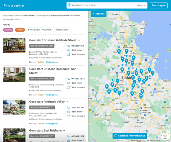 Find a centre map and listing on the Goodstart website