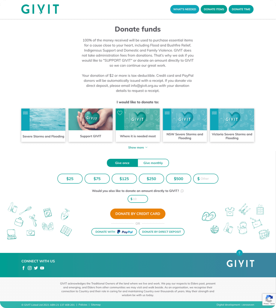GIVIT Donate funds page