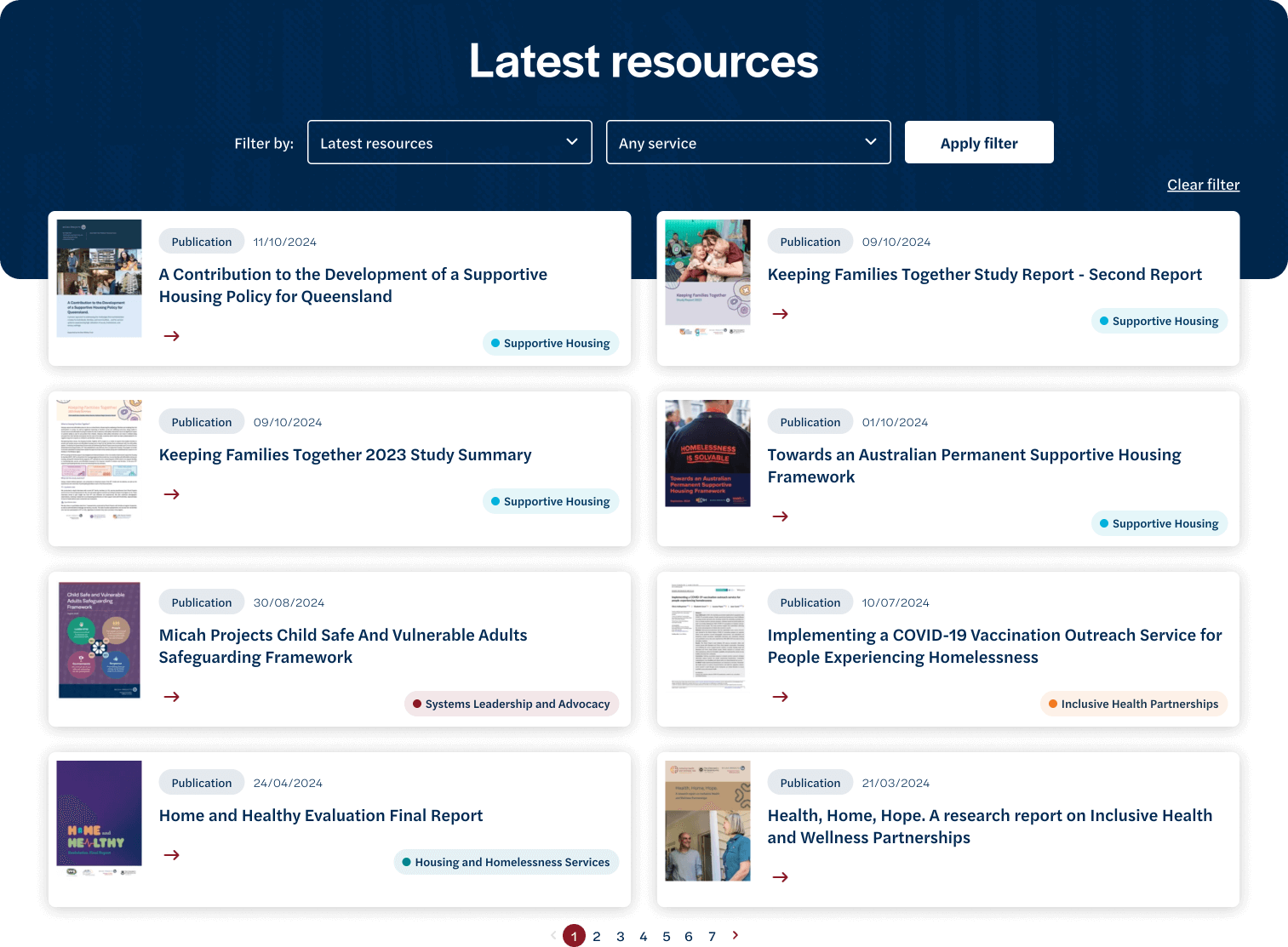 Latest resources section of the Micah Projects website