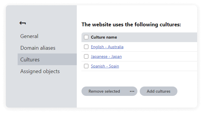 Screenshot of enabling multilingual support in Kentico