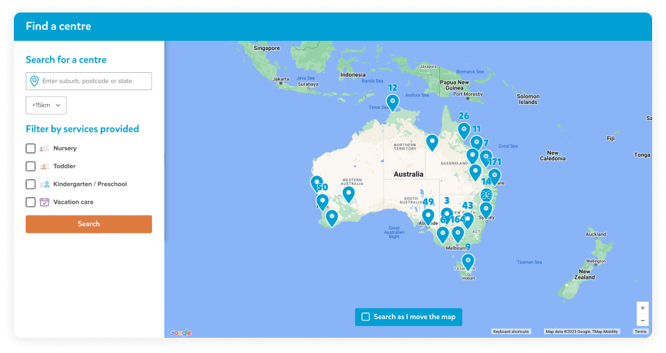Searchable and filterable map on the Goodstart website