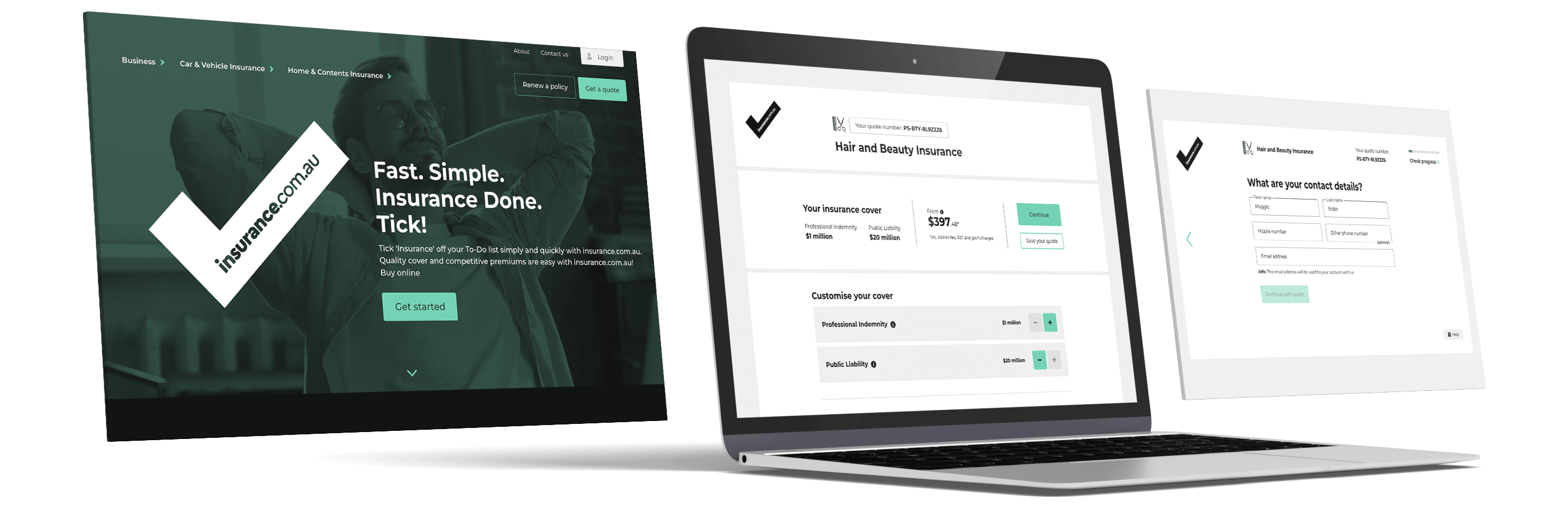 Screens of the insurance.com.au website