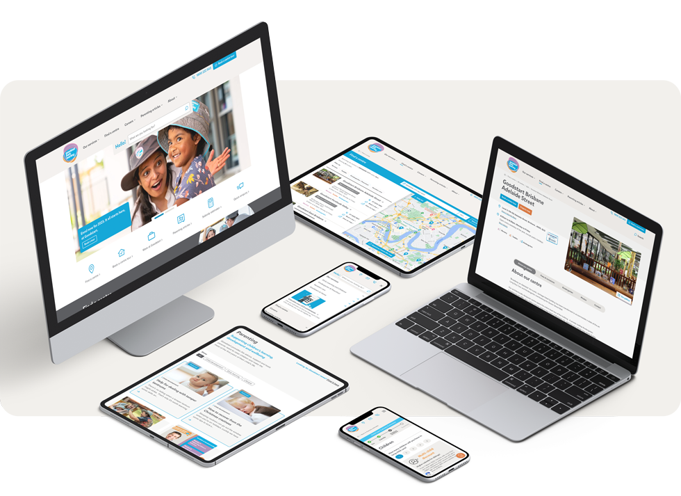 The Goodstart Early Learning website mockup up on multiple devices