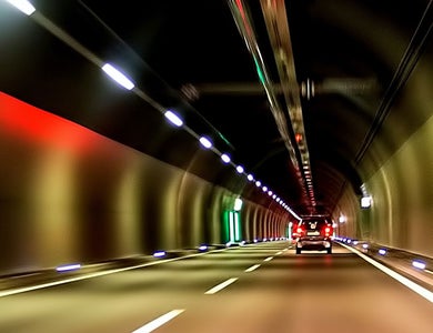 Car driving through a tunnel