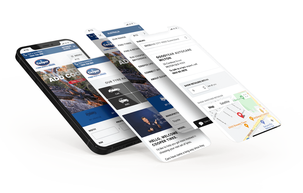 Cooper Tires website mockup on mobile device