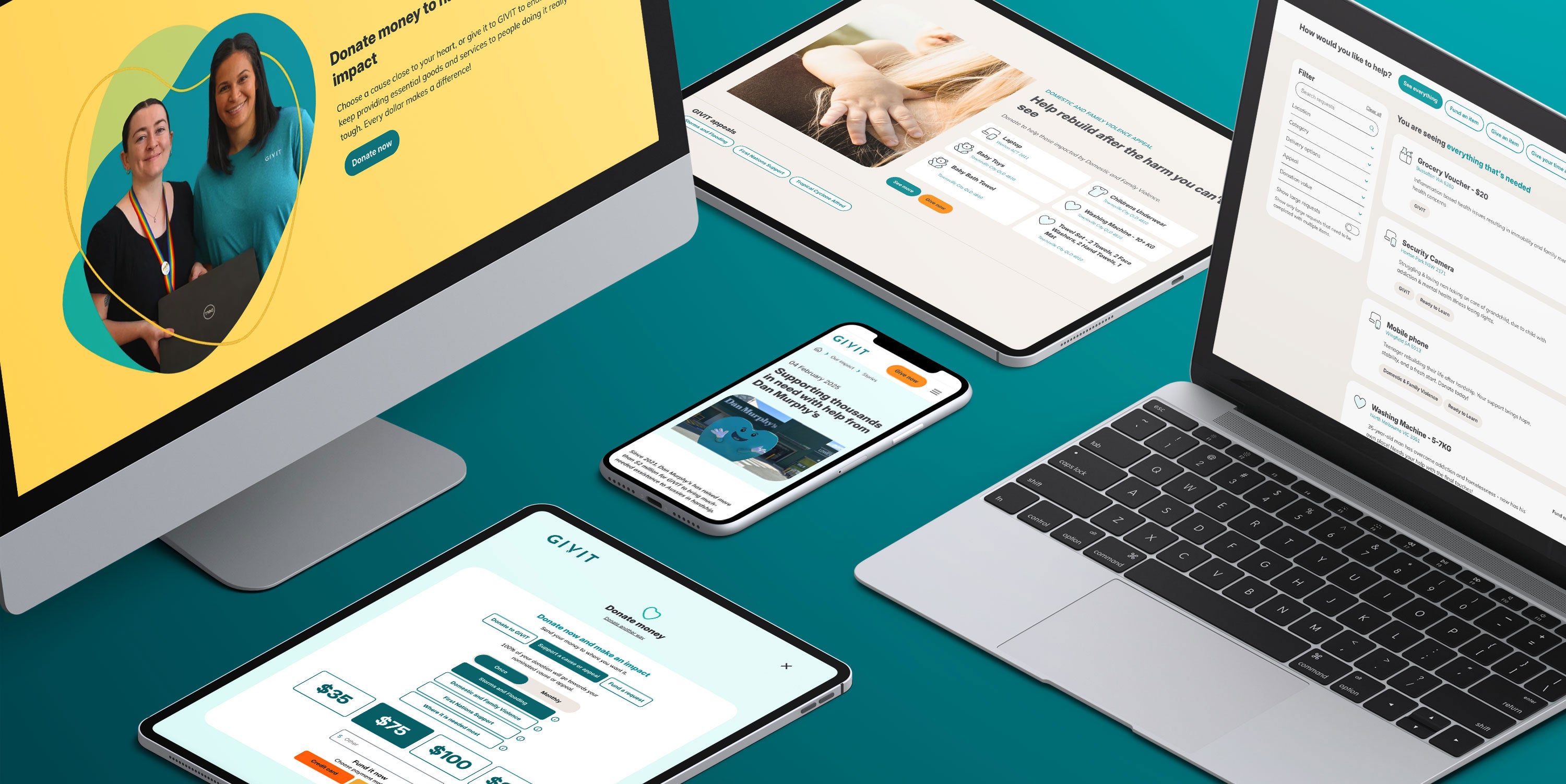 Mockup of the GIVIT website on multiple devices