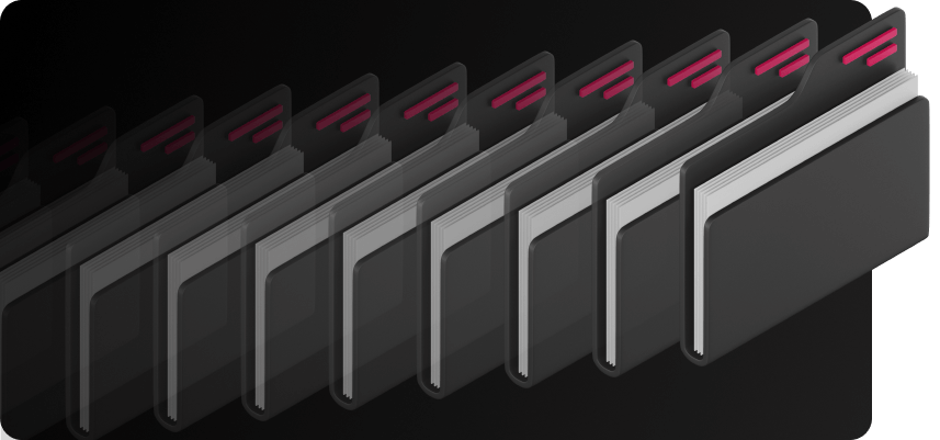 3D rendering of duplicated folders, fading out into the abyss