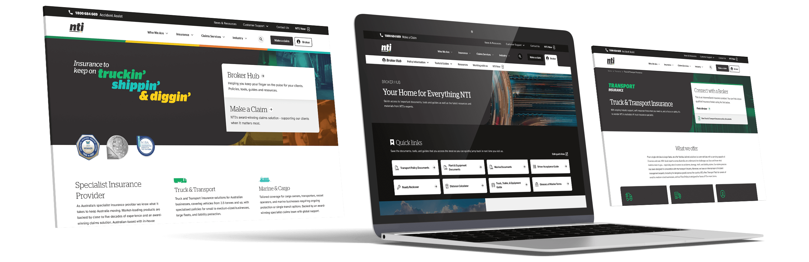 Mockup of the NTI website on multiple laptop screens