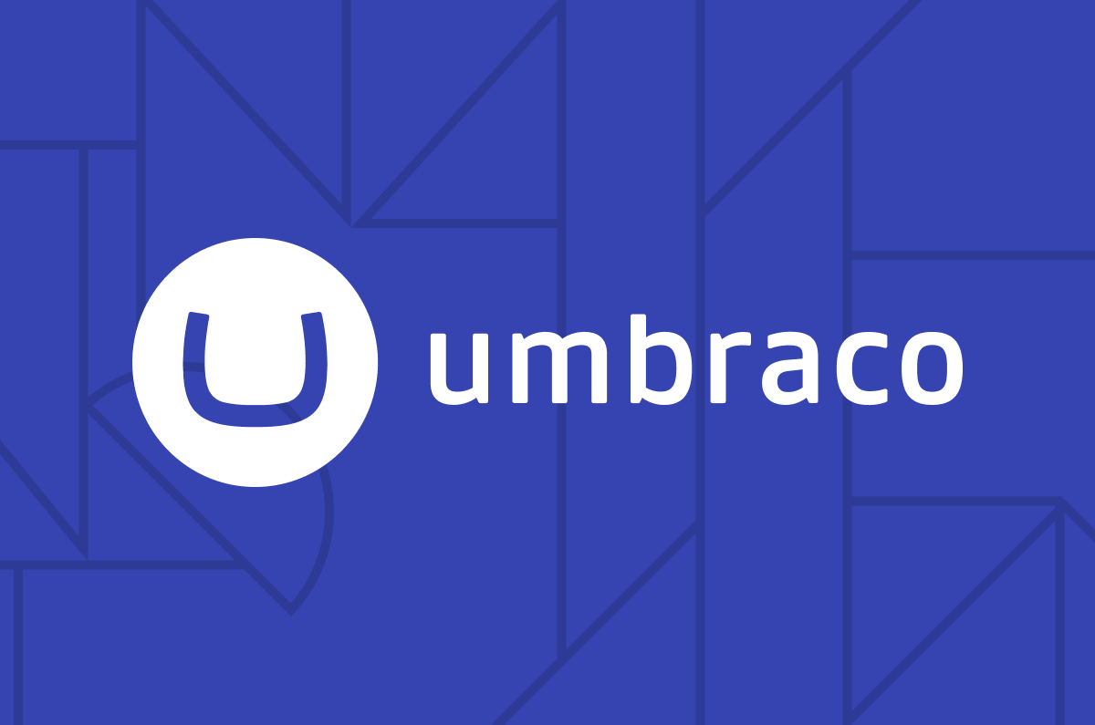 Umbraco logo on blue geometric background