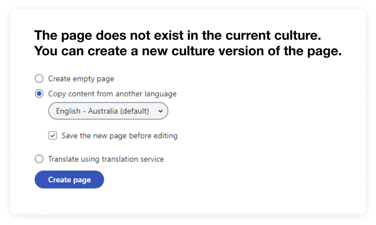Creating a new culture version of a page