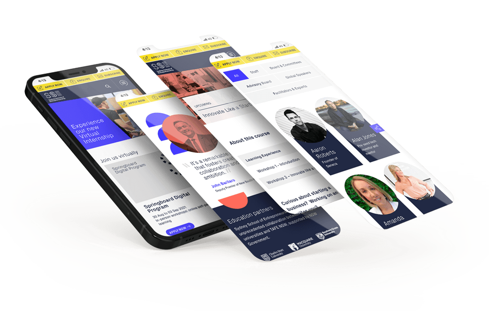 Sydney School of Entrepreneurship website mockup on mobile device