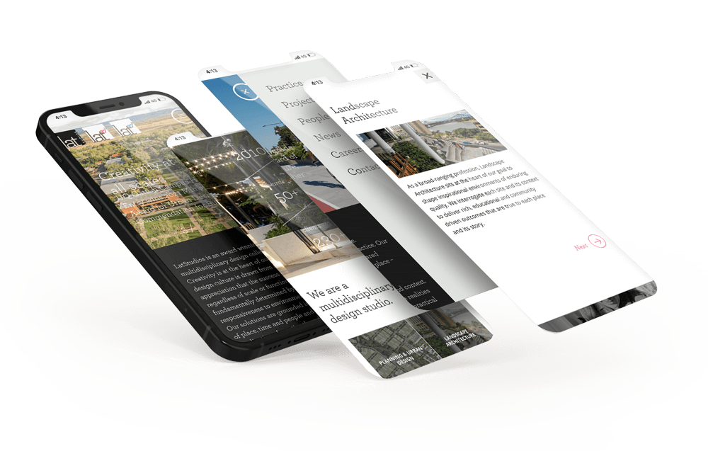 Lat Studios website mockup on mobile device
