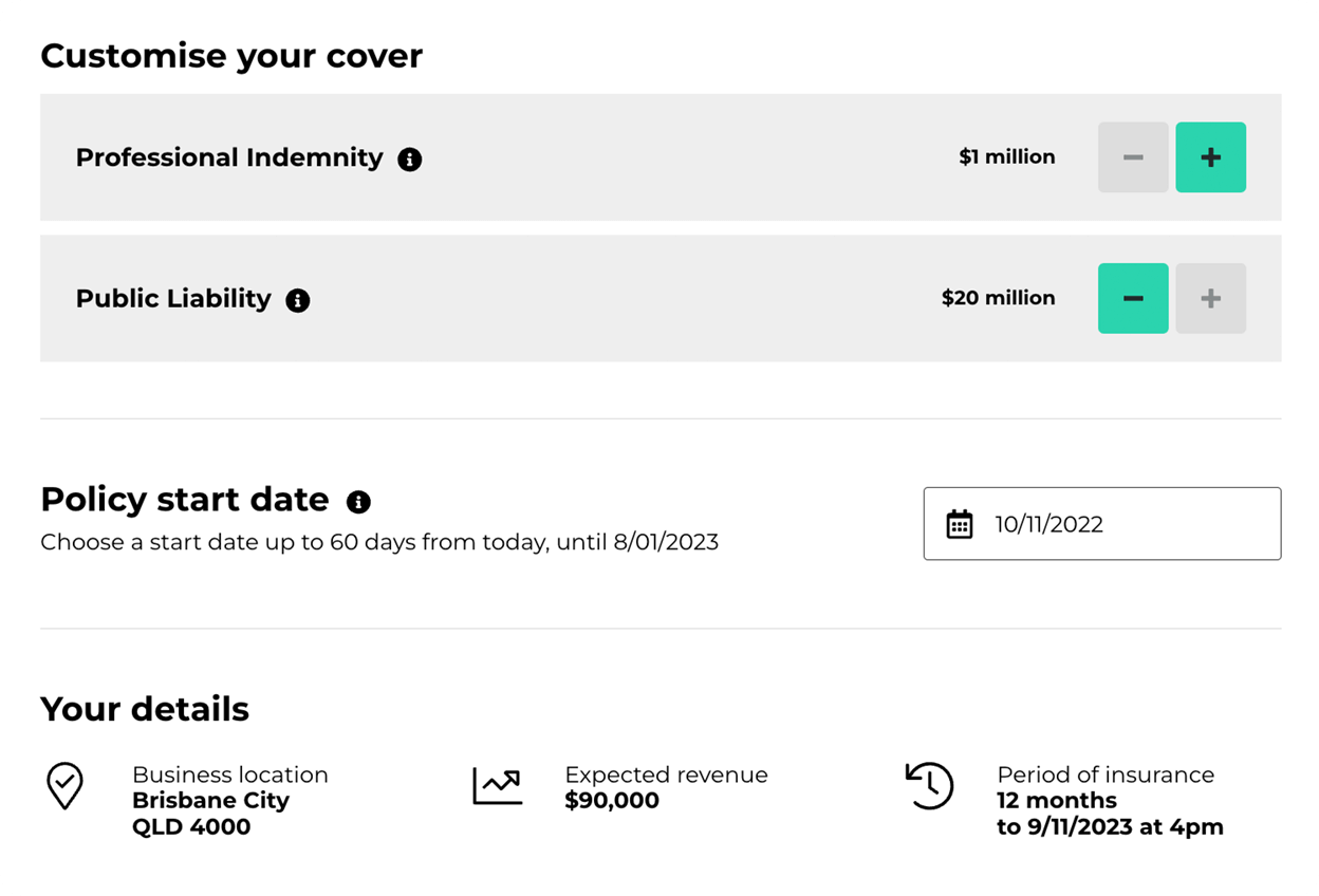 Customise your cover screen on insurance.com.au
