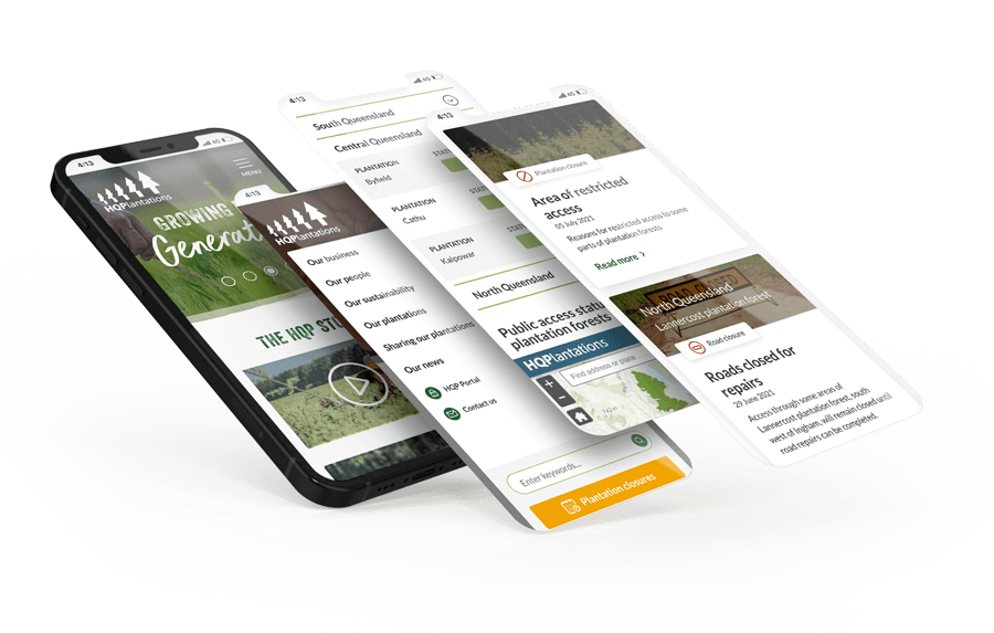 HQPlantations website mockup on mobile device