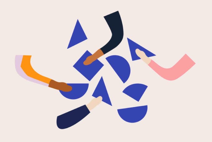 Hands moving shapes around like content in Umbraco