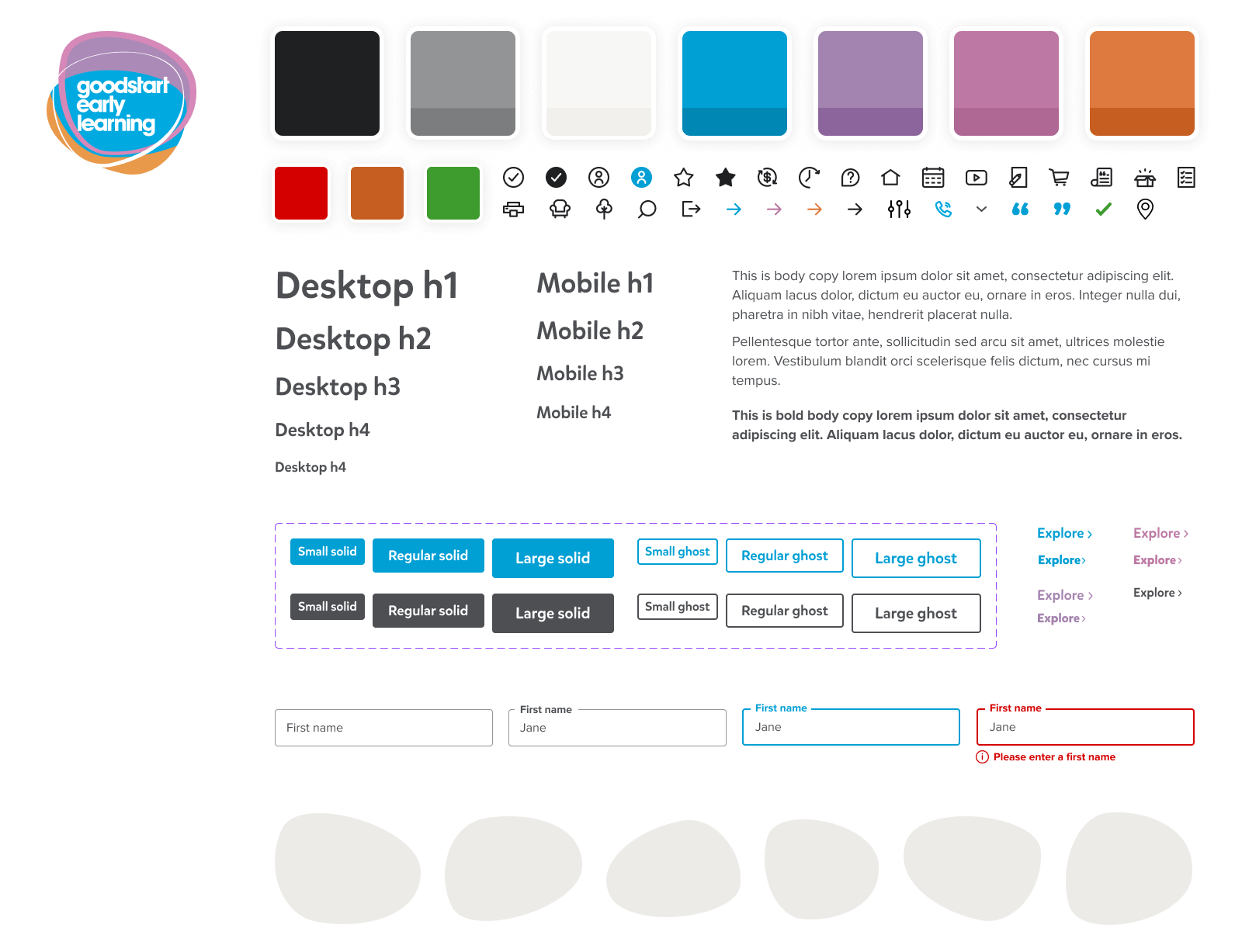 Goodstart design system showing website elements