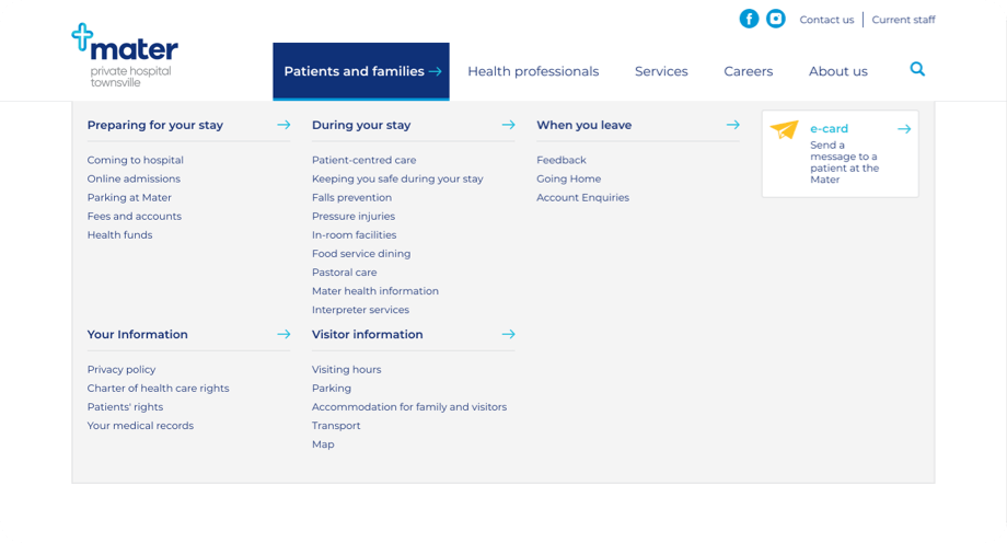 Mater Townsville website navigation