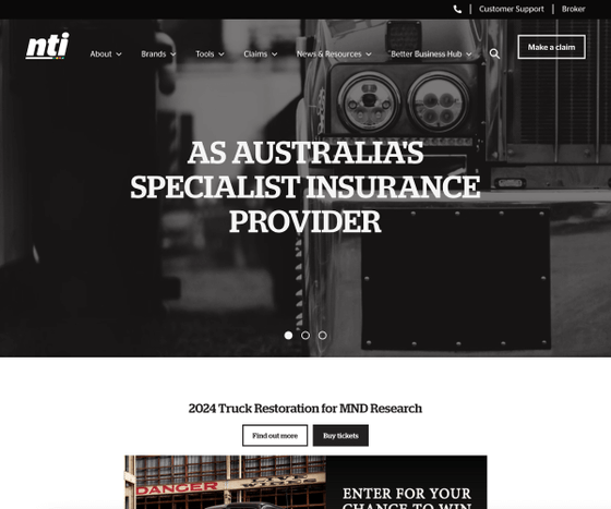 Screenshot of the NTI homepage