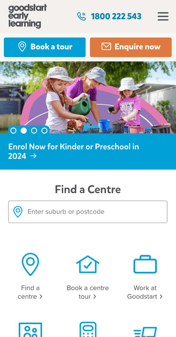 Mobile view of the Goodstart homepage