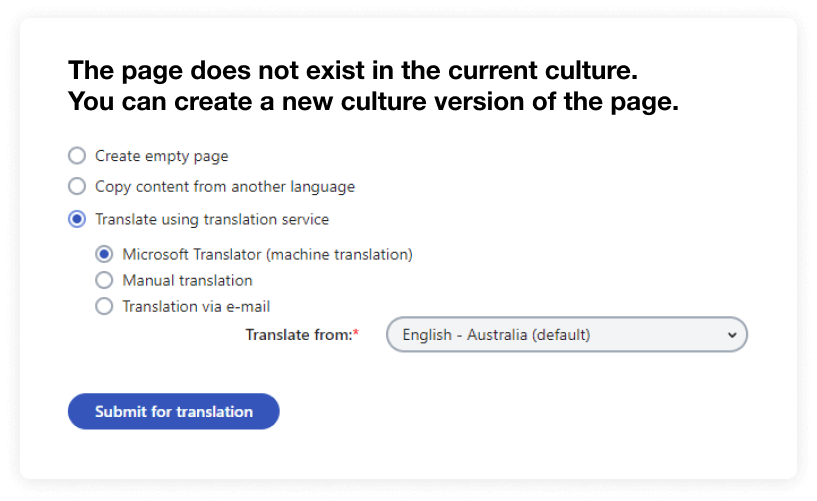 Creating a new culture version of a sub page