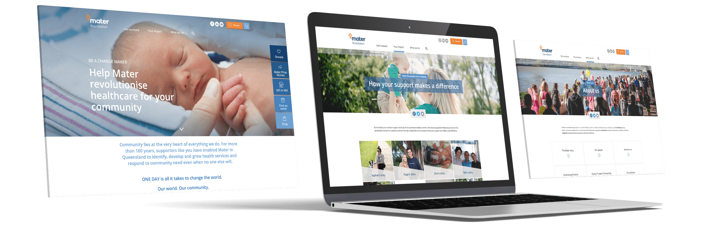 Mater Foundation website mockup on laptop